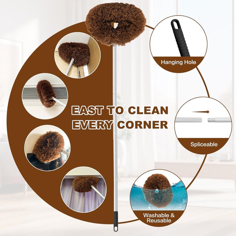 Heonay Ceiling Fan Cleaner Duster Reusable Microfiber Ceiling Fan Blade Cleaner Removable Duster with Extension Pole Adjusts 13 to 49.7 Inch for Cleaning Walls Bookshelves Furniture Door Window Top (Brown) - Image 3